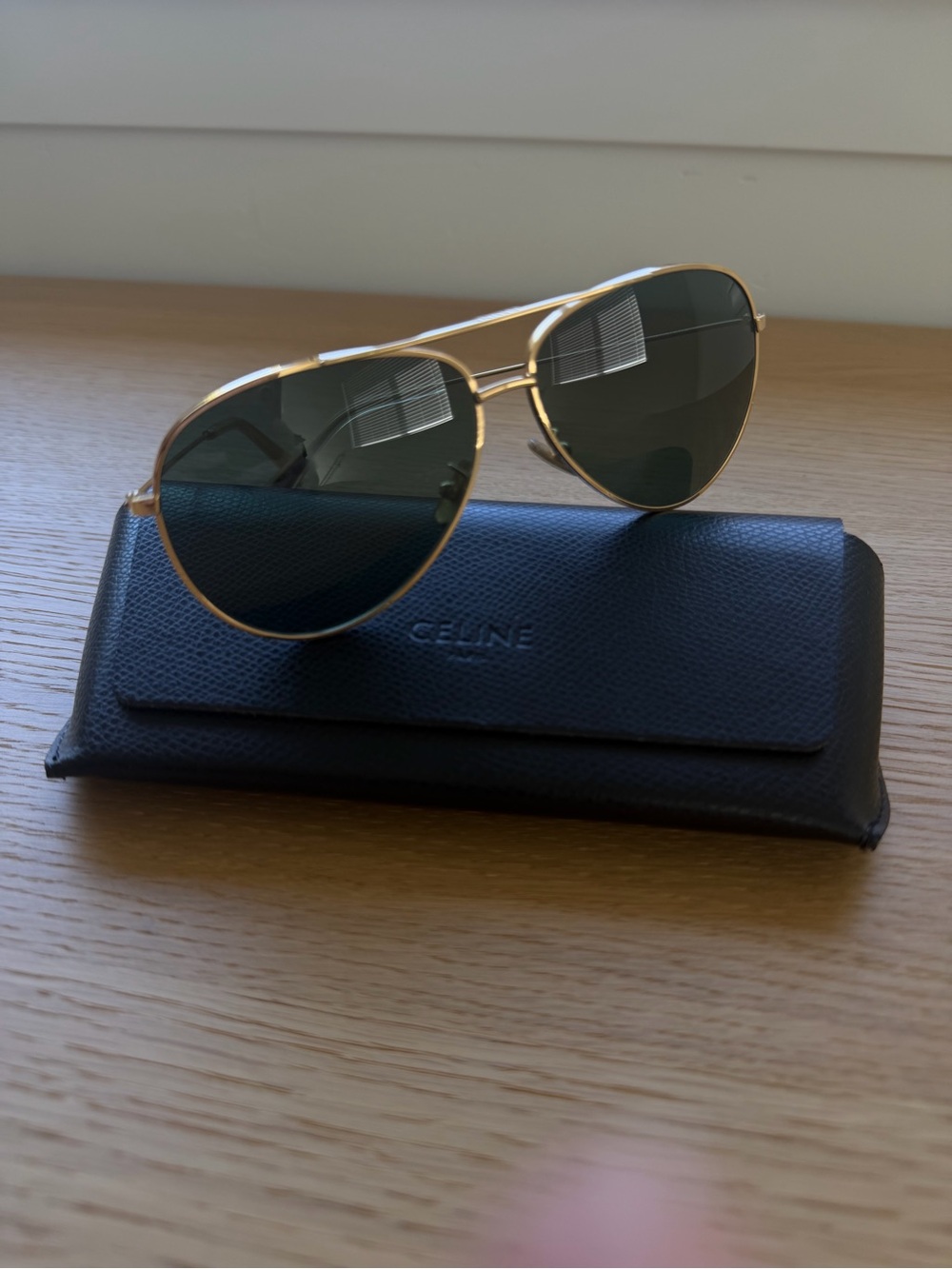 Celine Gold Aviator Sunglasses Green Lenses Metal Frame w/ Case